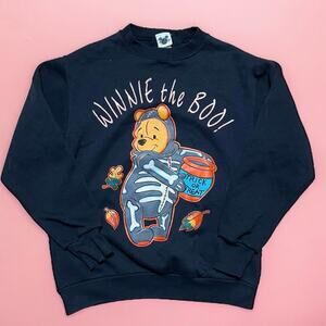 VINTAGE 90s Winnie The Pooh Skeleton Halloween Sweatshirt Size Medium Disney